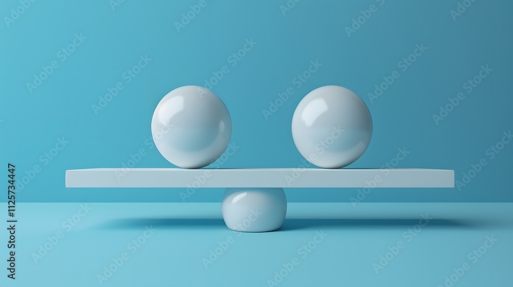 Two white spheres balance on a white platform, with the platform ...