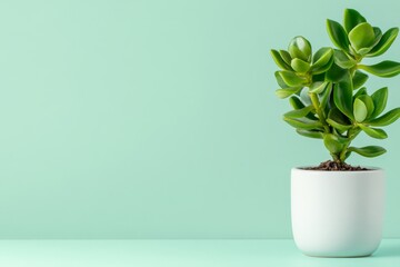 Aufkleber - A simple flat design of a single dwarf plant in a modern ceramic pot, with clean lines and soft pastel colors