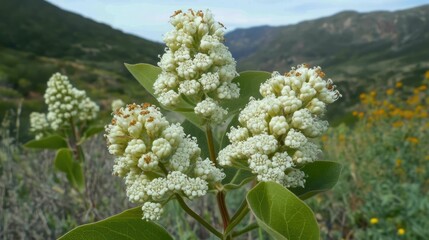 Wall Mural - white blooming inflorescences of california buckwheat eriogonum fasciculatum in red rock canyon mrca