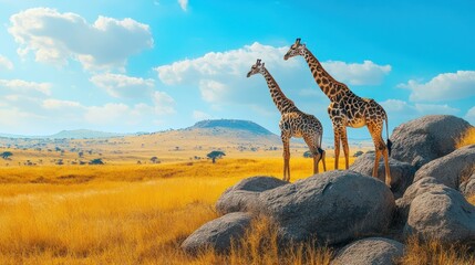 giraffes in the african savanna