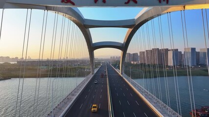 Wall Mural - city ​​harbor bridge at sunset