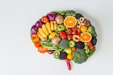 A brain made of fruits and vegetables, Modern lifestyle theme, Whimsical style