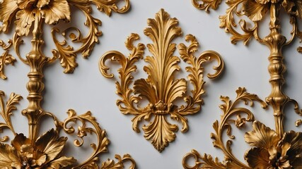 Baroque gold decoration on elegant white backdrop