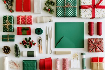 Poster - Explore a vibrant collection of gift wrapping materials, including patterned paper, ribbons, and decorative elements, perfect for the holidays. Generative AI