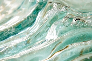 Wall Mural - captivating close-up of crystal clear water with bubbles and fluid motion flowing over waves and cre