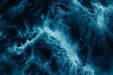 Wall Mural - captivating close-up of turbulent ocean waves in rich, deep blue tones creating dynamic patterns of 