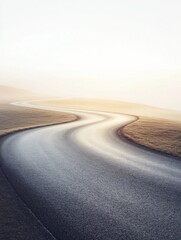 Aufkleber - A winding running track stretches into the horizon under soft morning light, creating a serene atmosphere with ample room for text. Generative AI