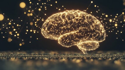 Fototapete - A glowing brain illustration reveals vibrant neural connections and synapses against a dark background. Generative AI