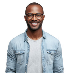 High-Quality PNG Horizontal shot of happy dark skinned male with positive smile on face, being in high spirit as achieves success Isolated on White Background – High Resolution