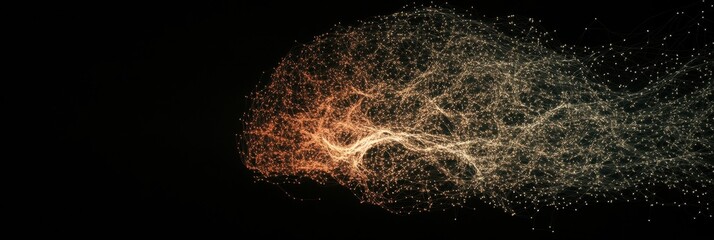 Fototapete - A glowing brain made of neural pathways stands out against a dark background, with plenty of space for text. Generative AI