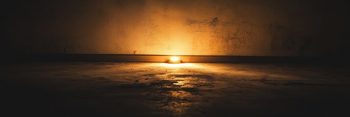 Leinwandbilder - In a dimly lit room, a small light source gently illuminates the floor, highlighting the sense of abandonment and creating a blank canvas for text. Generative AI