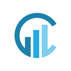 Wall Mural - this is a flat logo design of a capital c with three graph bars on it in blue color combination that