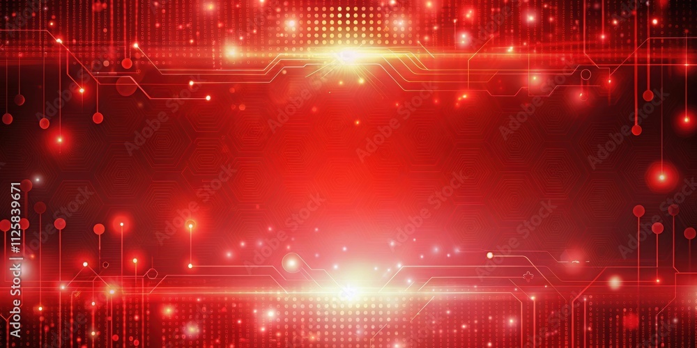 Vibrant red technology background with glowing digital elements ...