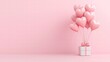 © FoxGrafy - Heart-shaped balloons tied to a gift box on a pastel background