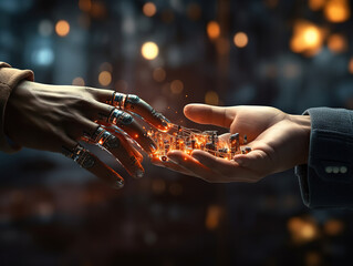 Exceptional Robot hands reaching fingers on a machine
