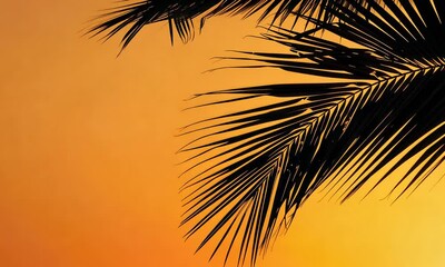 Wall Mural - silhouette of palm leaves against vibrant orange sunset