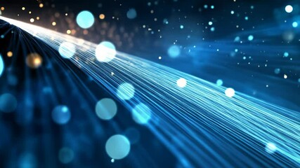 Leinwandbilder - Fiber optic cables with blue bokeh lights, technology and connectivity concept