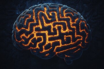 Fototapete - An intricate labyrinth shaped like a human brain showcases the complexity and depth of cognitive processes, inviting exploration and reflection. Generative AI