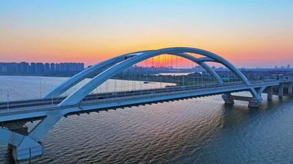 Wall Mural - city ​​harbor bridge at sunset