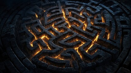 Fototapete - A unique labyrinth shaped like a human brain features glowing pathways, symbolizing the complexities of thought and navigation. Generative AI