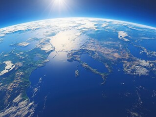 Wall Mural - aerial view of earth from space with sunlight
