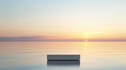 Wall Mural - Elevated silver podium framed by a calm sunset sky, perfect for elegant product presentation