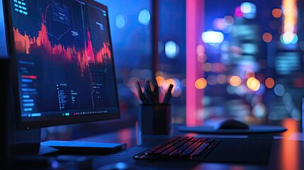 Fototapete - An analyst utilizes a computer to generate reports on KPIs and metrics, emphasizing the integration of business analytics within corporate strategies across various depar