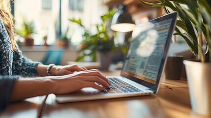 Aufkleber - The focus here is on an individual using a computer to access online resources, highlighting the search process in a cozy workspace.
