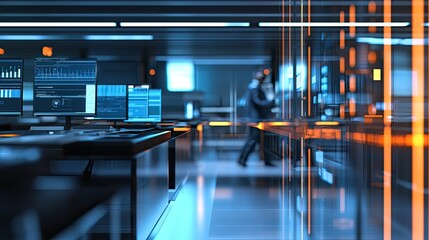 Poster - An illustration of digital transformation showcases the optimization and automation of business processes and customer service management within a technology-driven envir