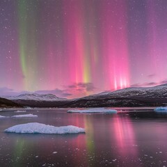 Wall Mural - Arctic Aurora Borealis Reflection over Icy Waters