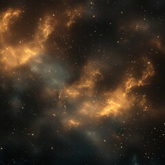 Canvas Print - Cosmic Nebula in Golden Hues and Dark Space