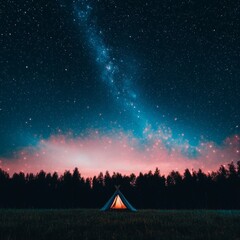 Wall Mural - Night Sky Stargazing Campsite Under Milky Way