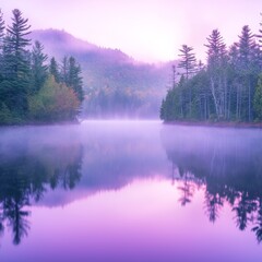 Wall Mural - Serene Autumn Mist on Mountain Lake Reflection