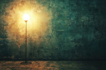 Fototapete - A small light source brightens an empty room, casting shadows on textured walls, evoking feelings of solitude and opportunity for expression. Generative AI