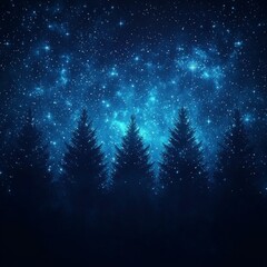 Wall Mural - Starry Night Forest Silhouette Serenity