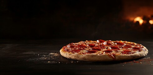 Sticker - Hot pepperoni pizza on dark background.