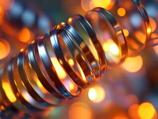 abstract close-up of metallic springs with bokeh lights