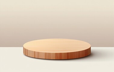 Wall Mural - Minimalist wooden round platform on beige background.