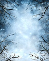 Wall Mural - a serene winter sky framed by bare tree branches, creating a tranquil and atmospheric scene with a s