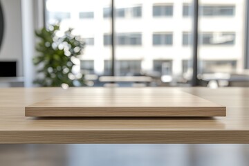 Wall Mural - Light wooden block on a table in a modern office.