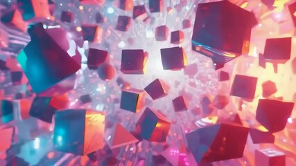 Canvas Print - a colorful, abstract image of blocks and spheres. 4k motion