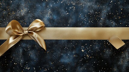 Wall Mural - A stunning golden ribbon forms an elegant bow atop a shimmering surface, creating a festive atmosphere perfect for the New Year. Generative AI