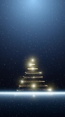 Wall Mural - winter night with loop snowfall and golden christmas tree vertical background.