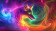 © CreativeArts - neon wolf emerging from a swirling vortex of vibrant colors, a stunning depiction of a mythical beast in glowing fantasy art