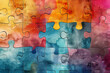 © erika8213 - Puzzle pieces with a watercolor texture, symbolizing connection and diversity in a colorful, abstract design.