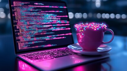 Laptop Coding  Night  Coffee  Abstract  Digital  Glow  Program  Development  Technology  F
