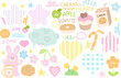 © PPCREATIVES - Pastel vector of bunny, cherry, heart, candy cane, stars, apple, donut, cupcake, milk, drink, flowers for sweet dessert, cafe, menu, bakery, pastry, happy easter, pet shop, sticker, animal, fruits