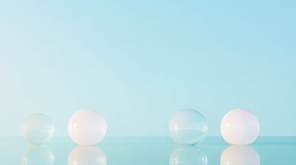 Poster - Minimalist Reflection Abstract Glass Spheres on Subtle Blue Background