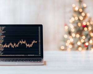 Aufkleber - Holiday Stock Market Analysis Business Charts and Festive Decor