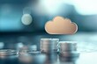 © Space Priest - Digital cloud over coin stacks representing online savings and cloud computing